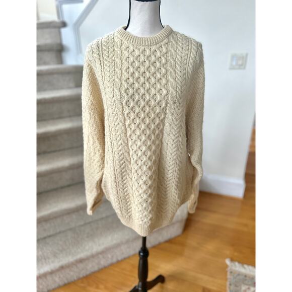 Vintage Blarney Woollen Mills Cream Aryan Cable Knit Crewneck Sweater - Picture 1 of 7